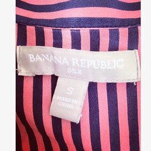 Banana Republic 100% Silk Pink&Navy Striped Blouse